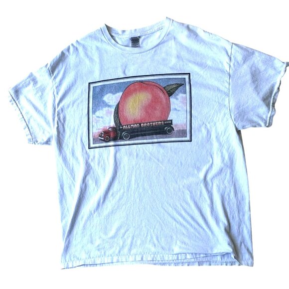 Vintage 90s Allman Brothers Eat Peach T Shirt XL Gildan White Brand Tee Concert - Picture 4 of 12